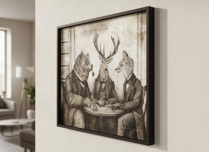 Modern wall art styled above a sofa in a neutral living room