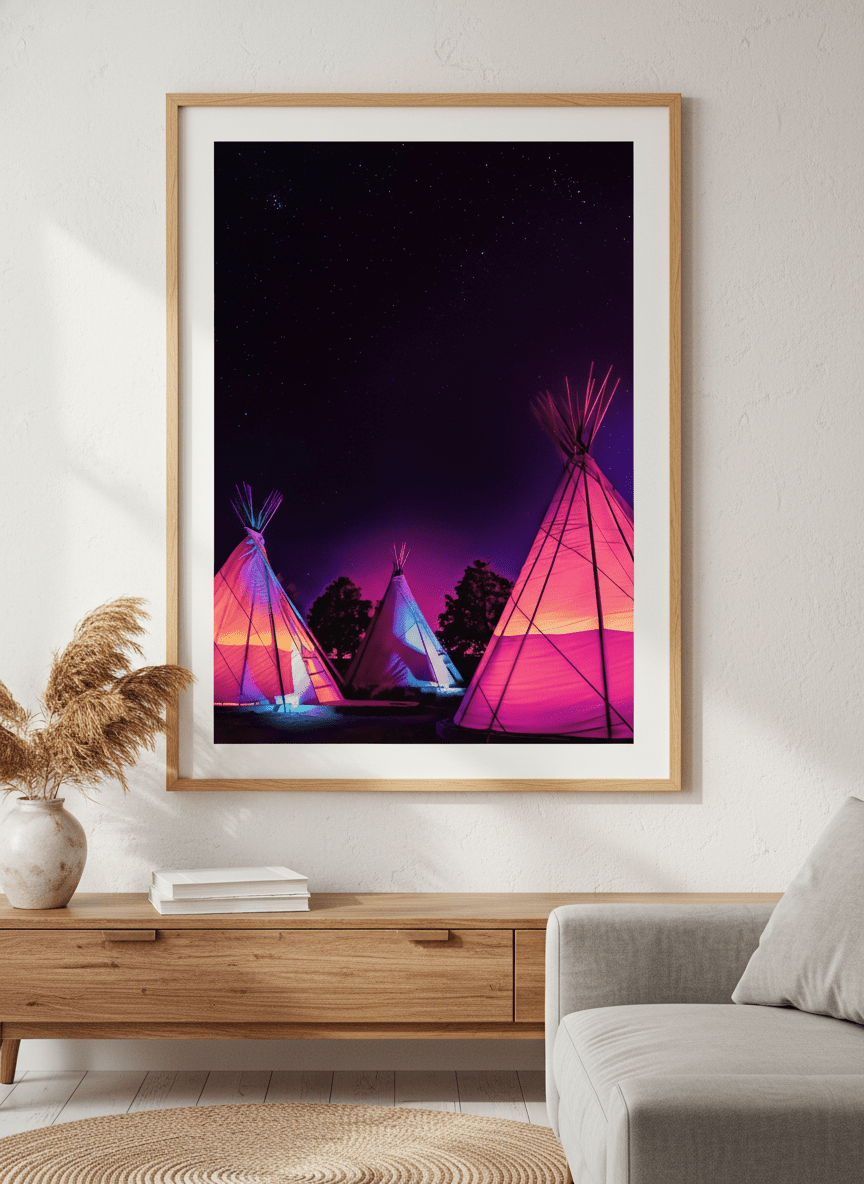 Modern wall art styled above a sofa in a neutral living room