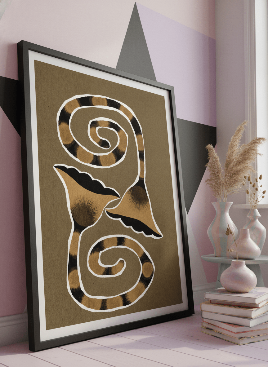 Bold wall art styled in a colourful, eclectic modern home