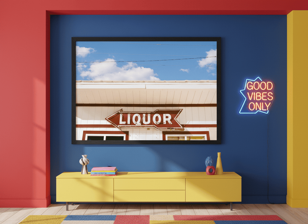 Bold wall art styled in a colourful, eclectic modern home