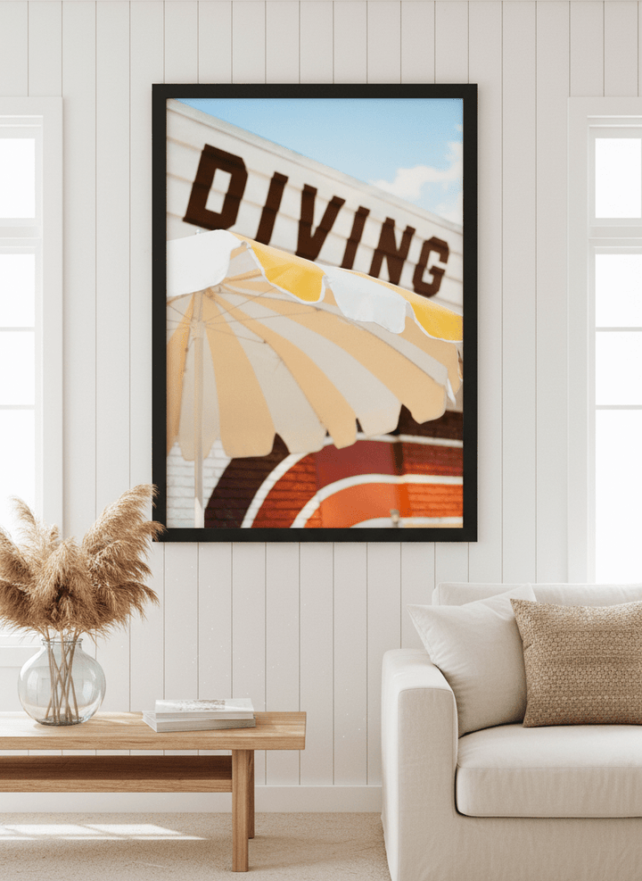 Neutral wall art displayed in a sunny coastal beach house