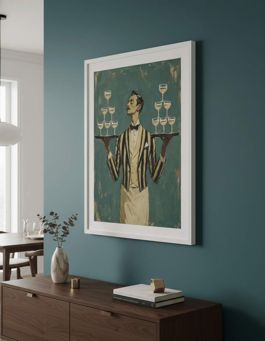 Wall art styled above a dining table in a contemporary home