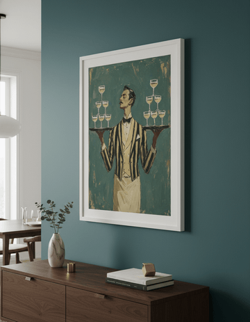 Wall art styled above a dining table in a contemporary home