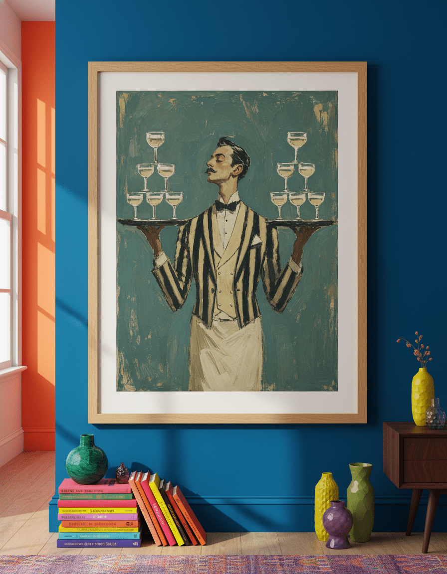 Bold wall art styled in a colourful, eclectic modern home