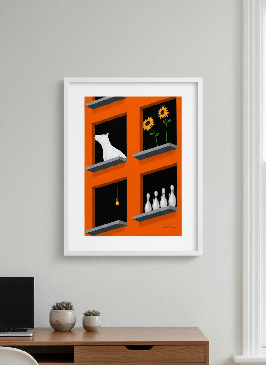 Contemporary wall art featured in a bright modern office workspace