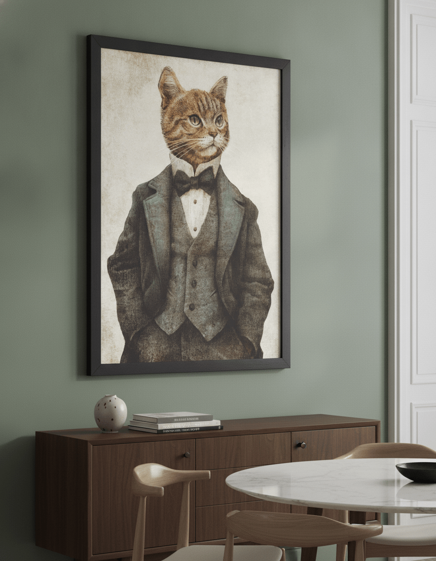 Wall art styled above a dining table in a contemporary home