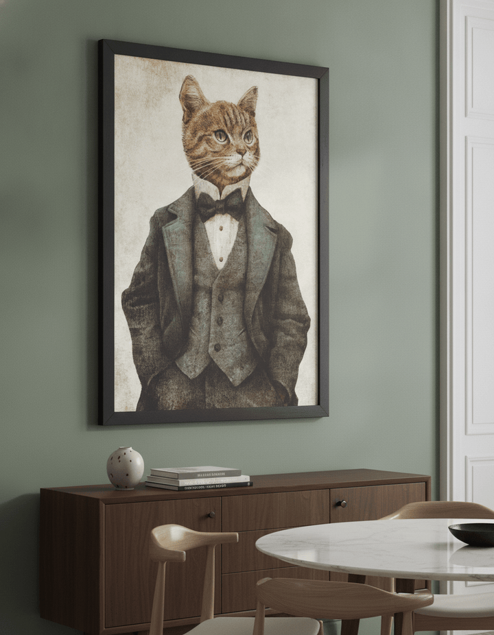 Wall art styled above a dining table in a contemporary home