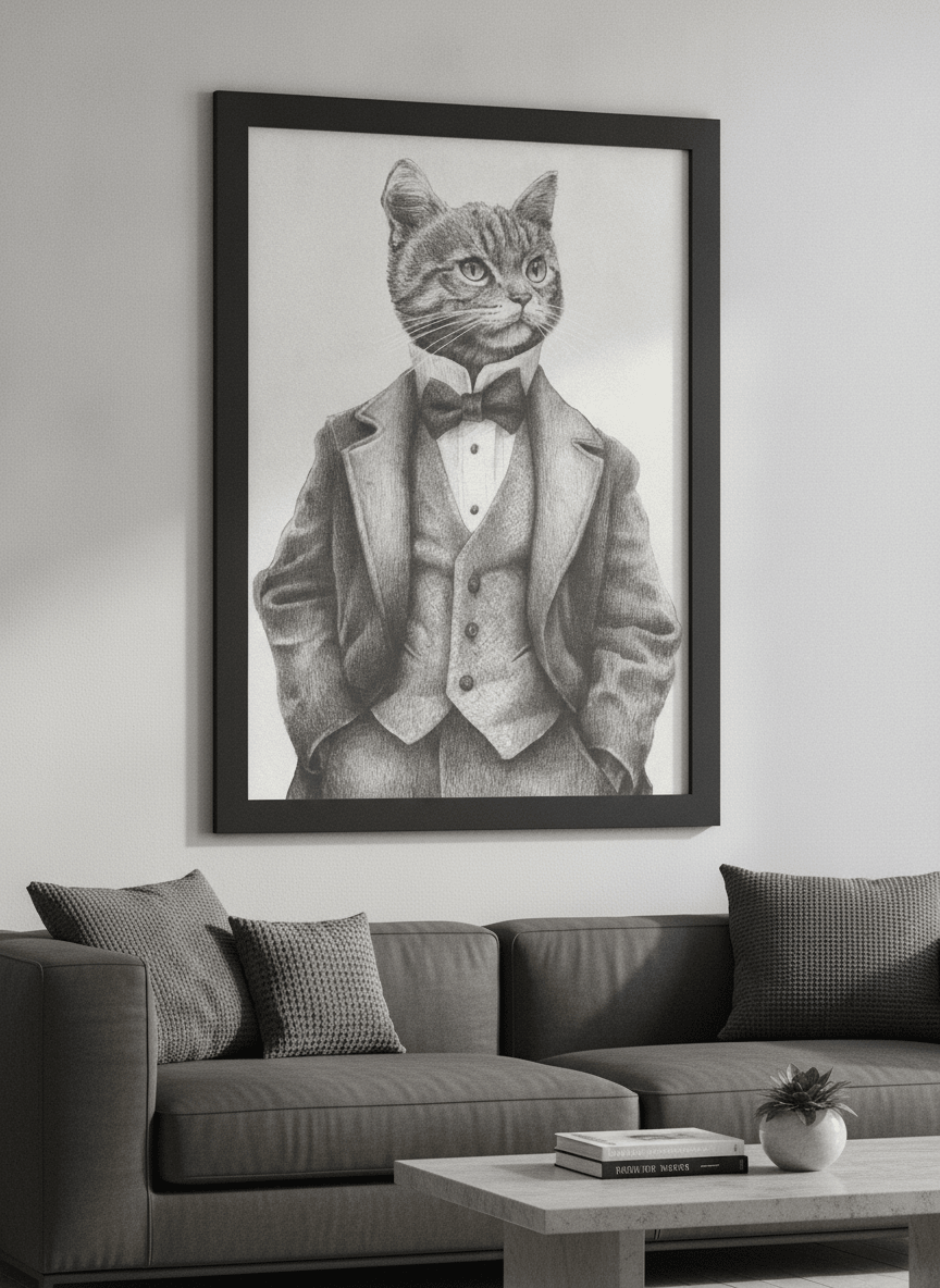 Modern wall art styled above a sofa in a neutral living room