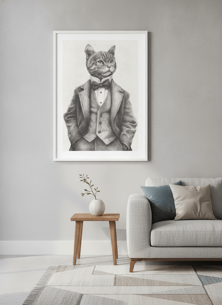 Modern wall art styled above a sofa in a neutral living room