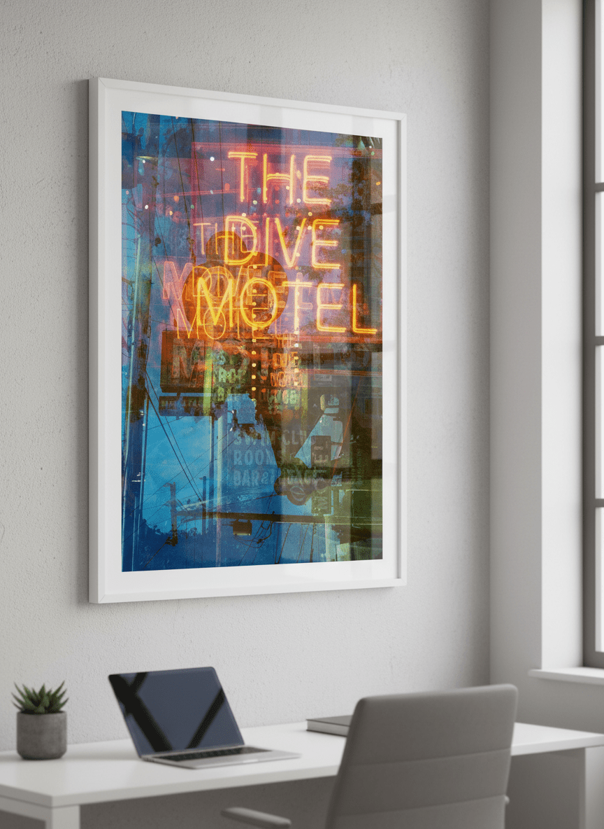 Contemporary wall art featured in a bright modern office workspace