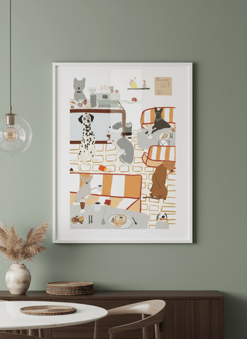 Wall art styled above a dining table in a contemporary home