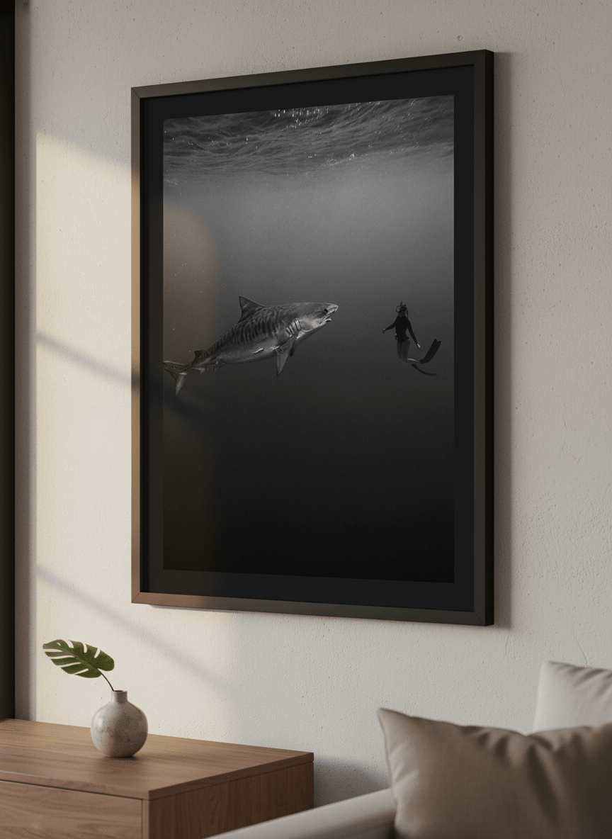 Modern wall art styled above a sofa in a neutral living room