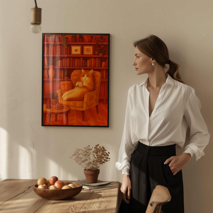 cat print bookshelf wall art poster