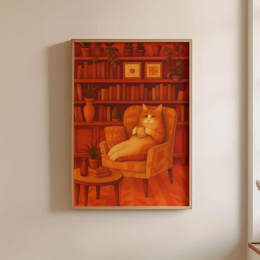 cat book animal print wall art