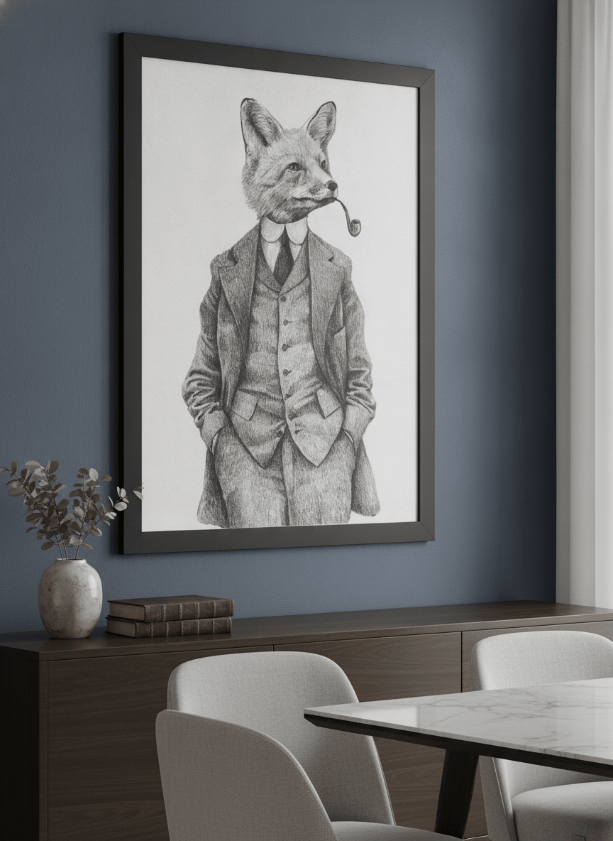 Wall art styled above a dining table in a contemporary home