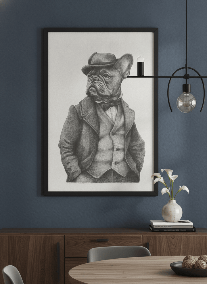 Wall art styled above a dining table in a contemporary home
