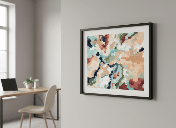 Contemporary wall art featured in a bright modern office workspace