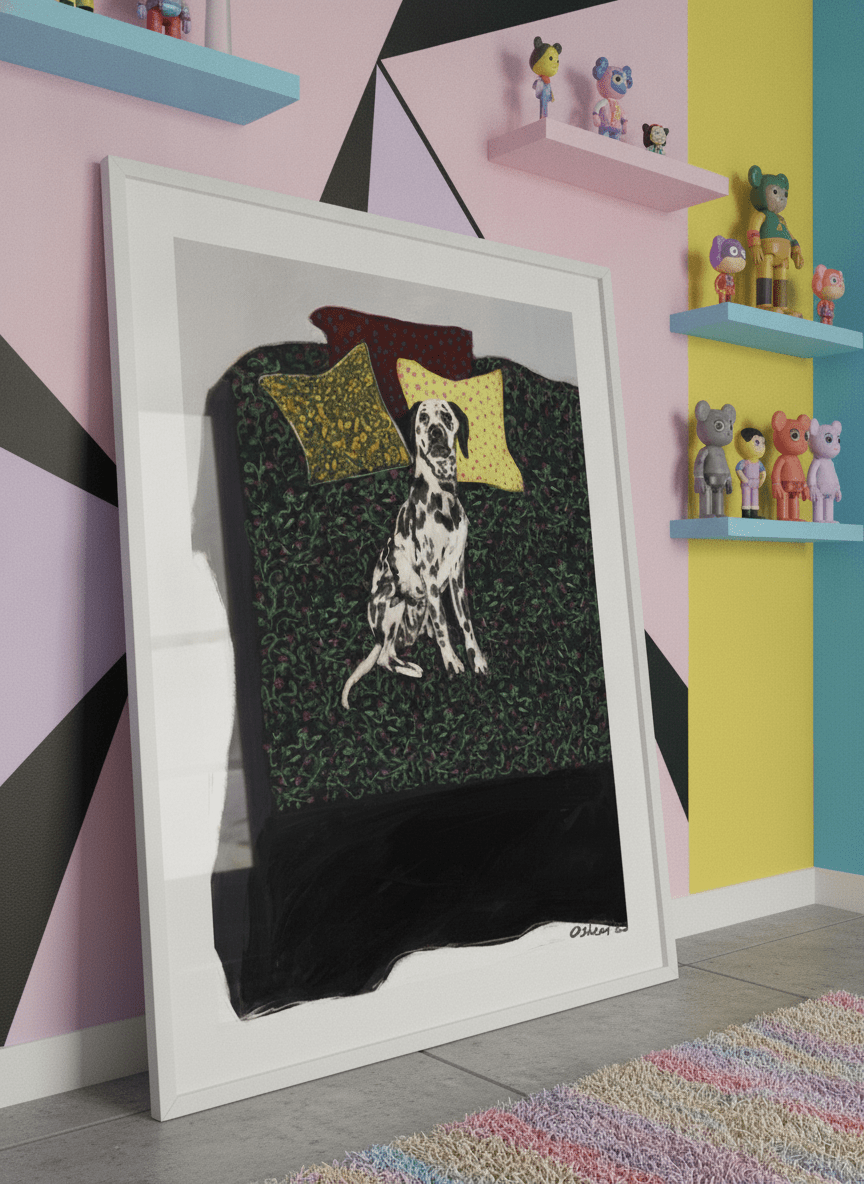 Bold wall art styled in a colourful, eclectic modern home
