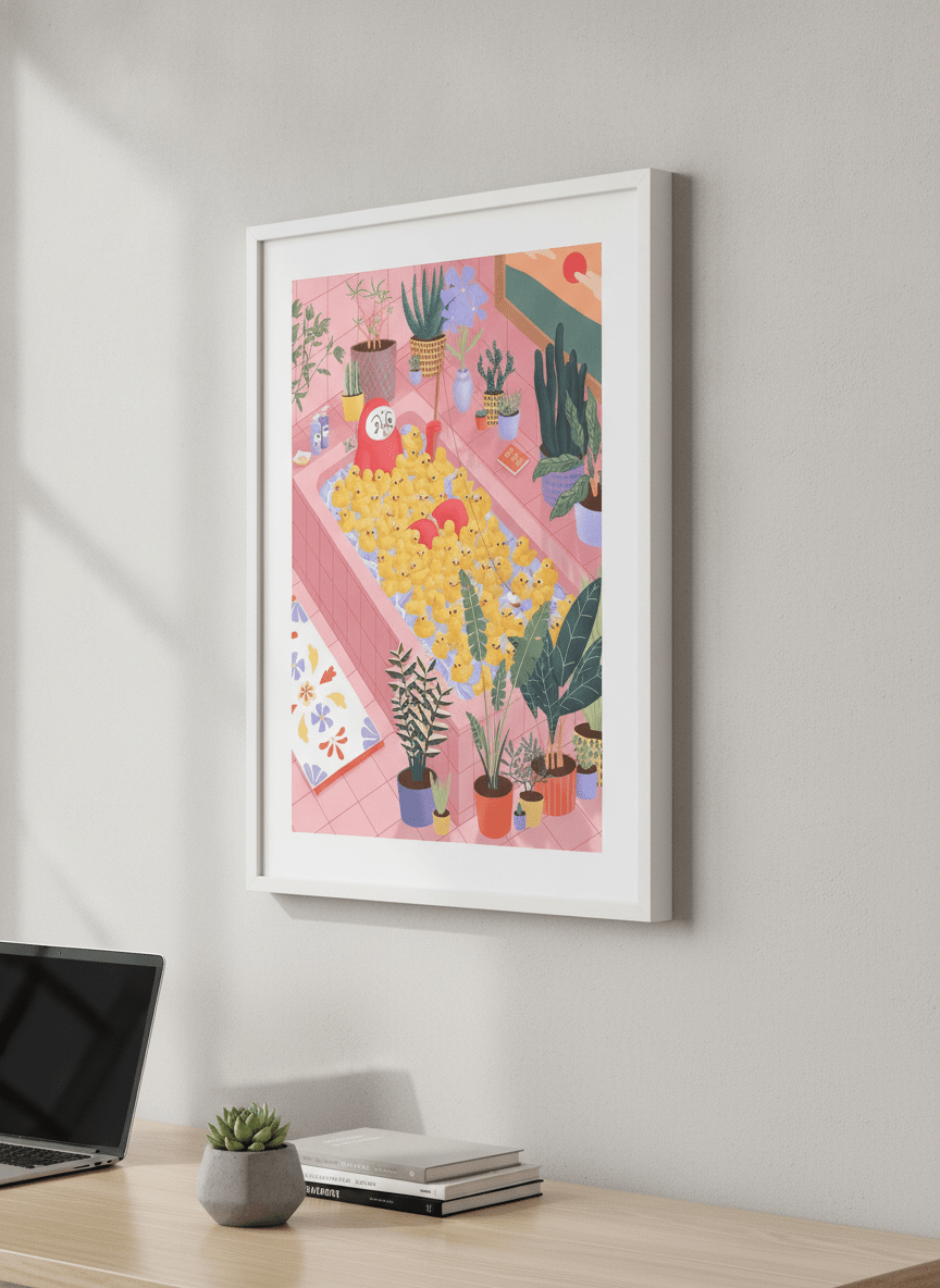 Contemporary wall art featured in a bright modern office workspace