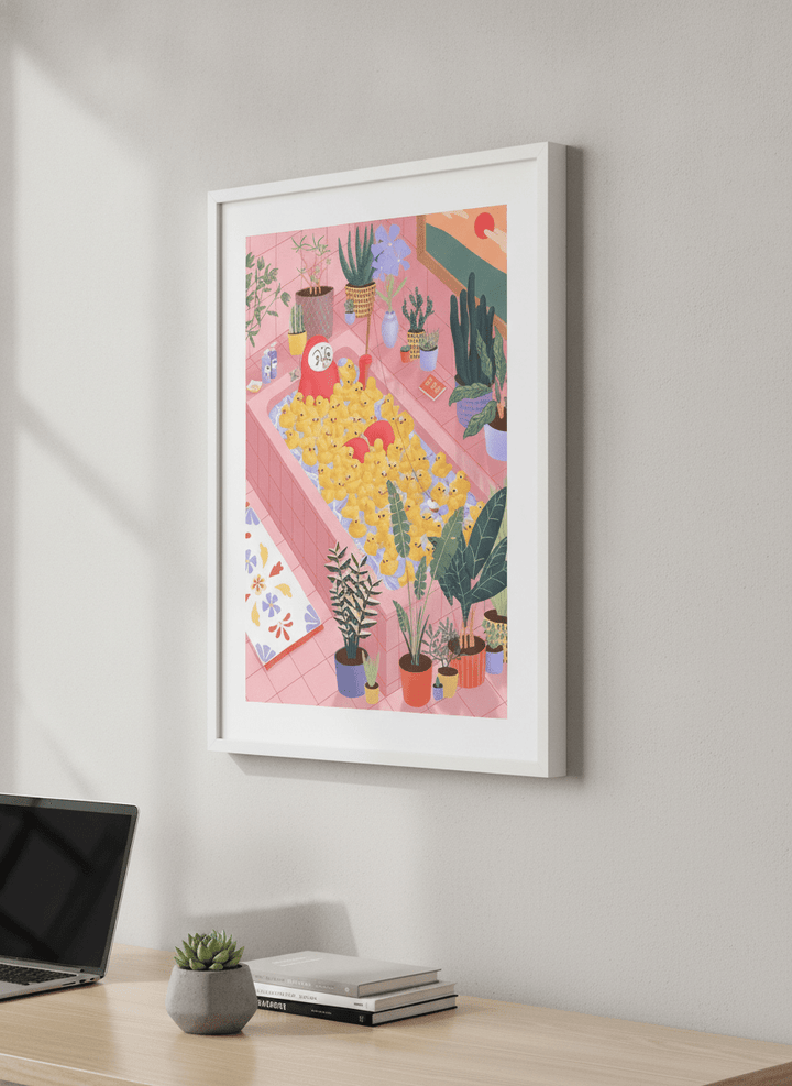 Contemporary wall art featured in a bright modern office workspace
