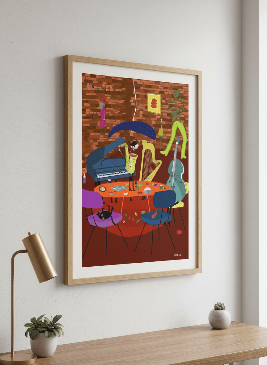 Contemporary wall art featured in a bright modern office workspace