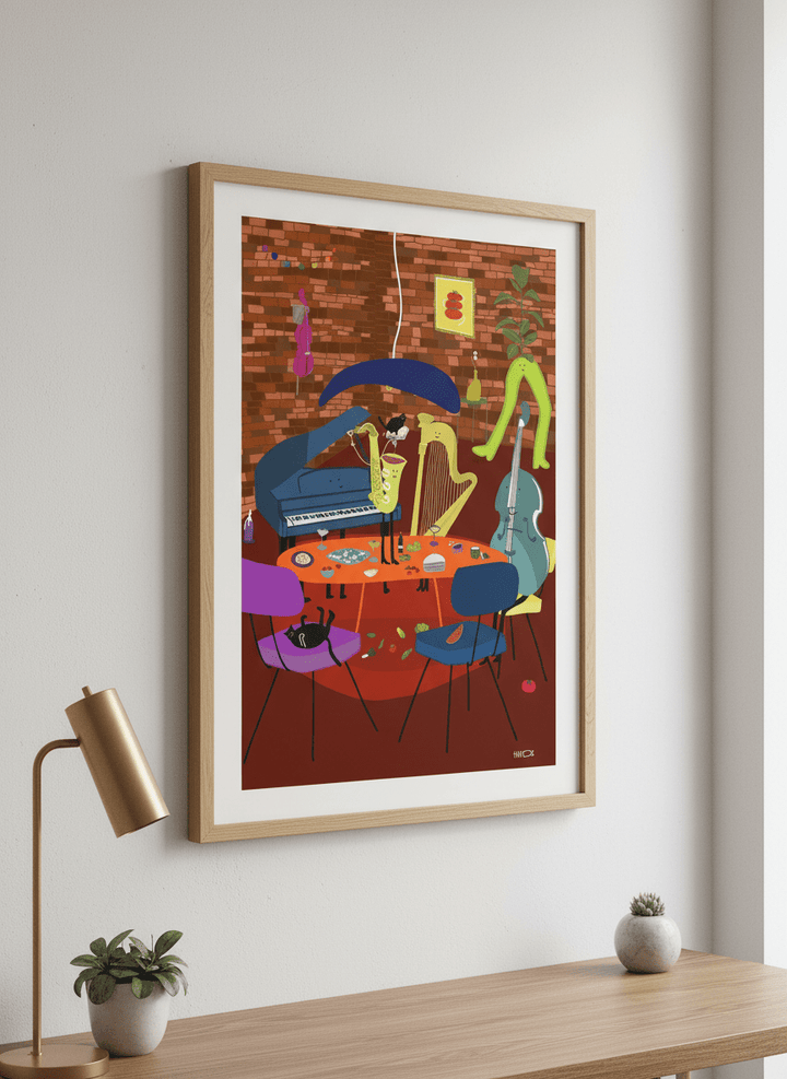 Contemporary wall art featured in a bright modern office workspace