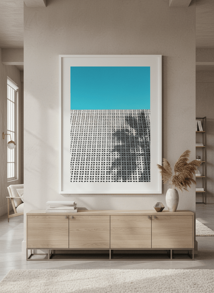 Monumental artwork centred on a feature wall in a luxe interior