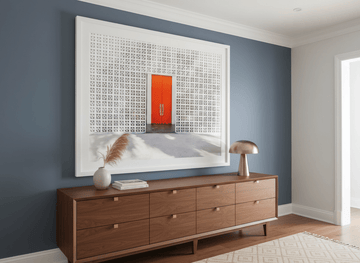Monumental artwork centred on a feature wall in a luxe interior