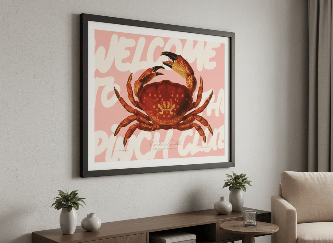 Modern wall art styled above a sofa in a neutral living room