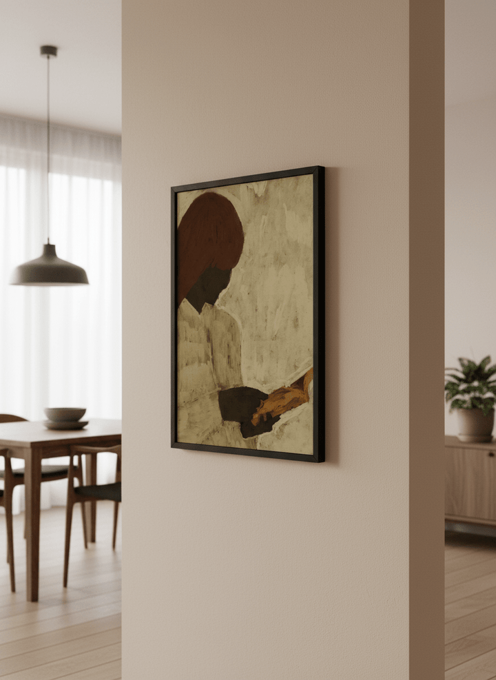 Wall art styled above a dining table in a contemporary home