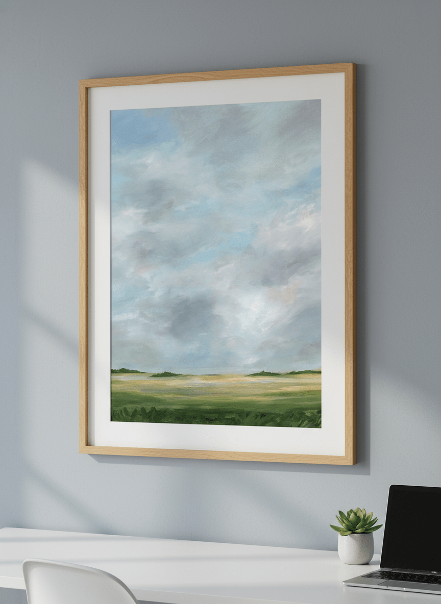 Contemporary wall art featured in a bright modern office workspace