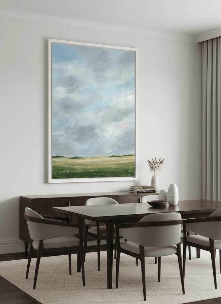 Monumental artwork centred on a feature wall in a luxe interior
