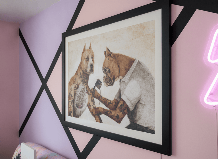 Bold wall art styled in a colourful, eclectic modern home