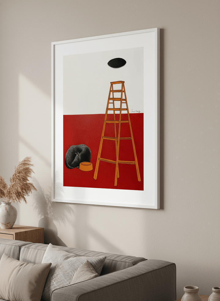 Modern wall art styled above a sofa in a neutral living room