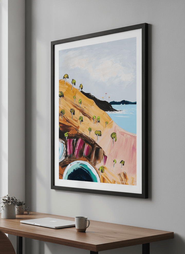 Contemporary wall art featured in a bright modern office workspace