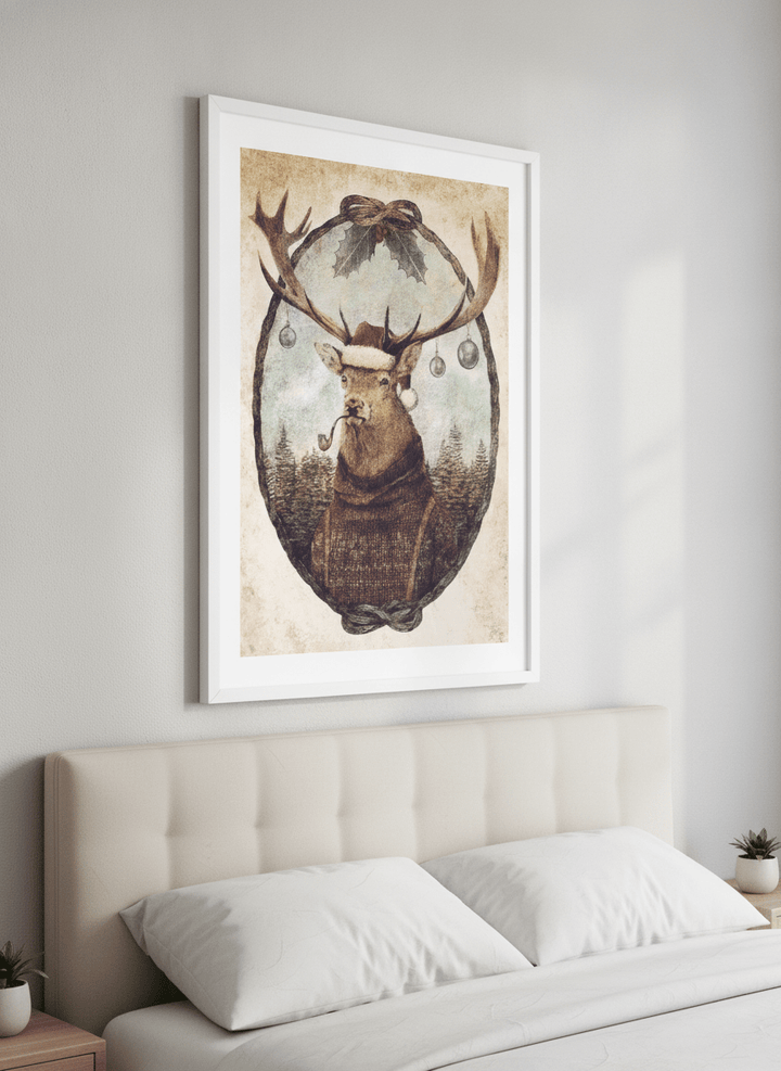 Minimalist artwork displayed in a calm, light-filled bedroom interior