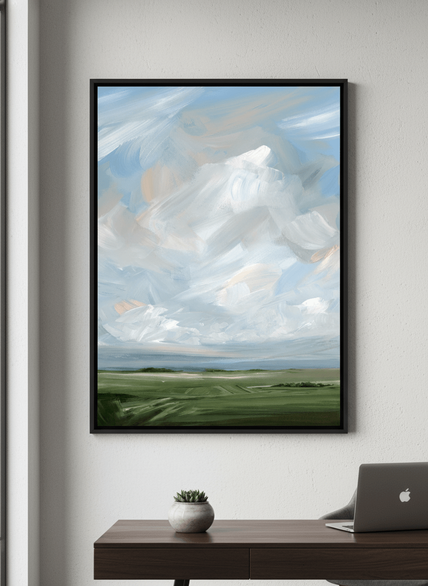 Contemporary wall art featured in a bright modern office workspace