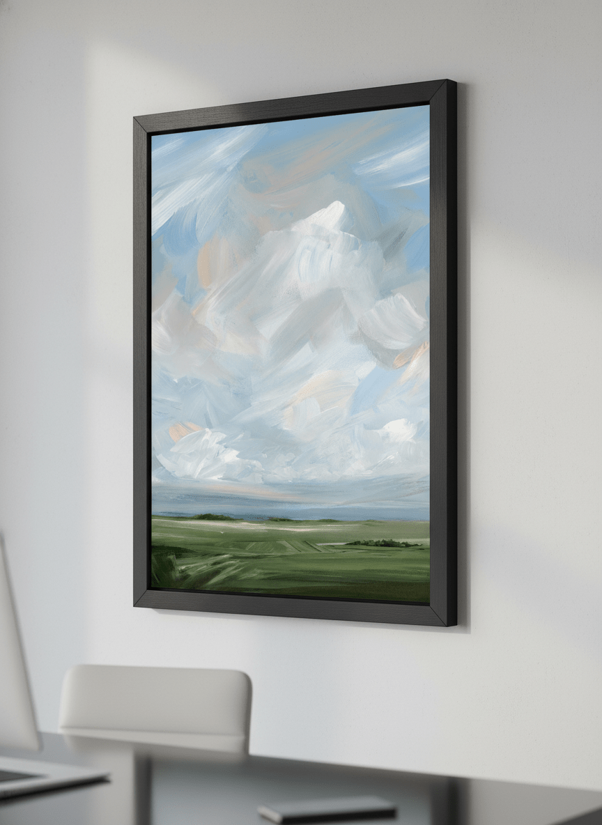 Contemporary wall art featured in a bright modern office workspace