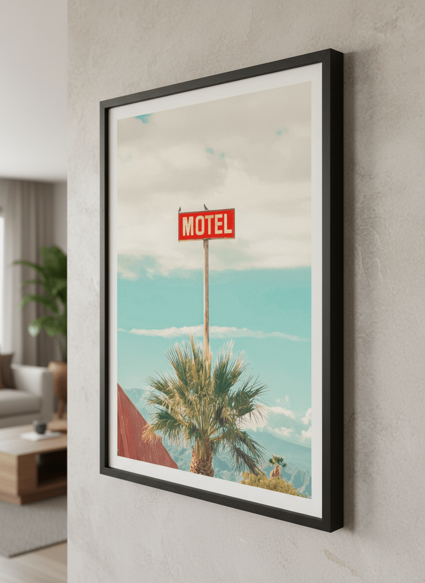 Modern wall art styled above a sofa in a neutral living room