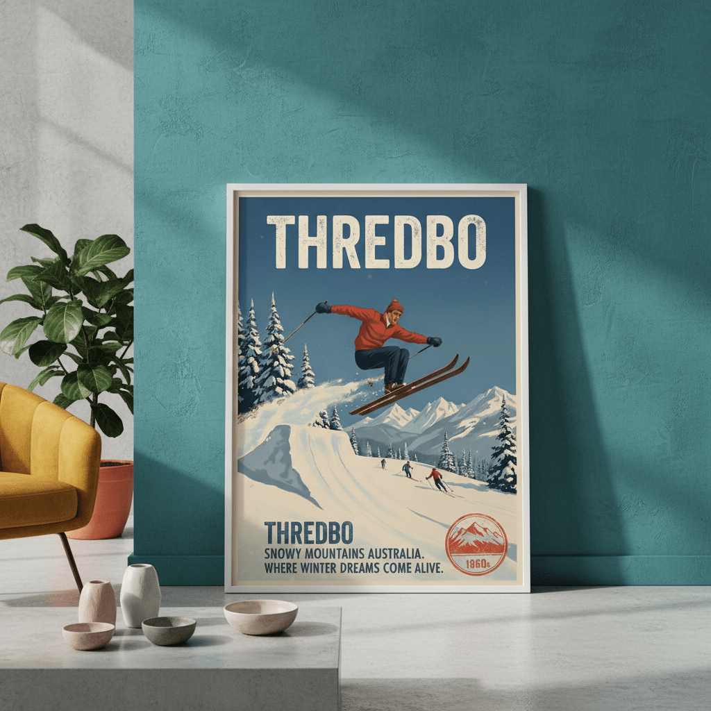 Thredbo Snowy Mountains Wall Art Vintage Print wall - art - picture - poster