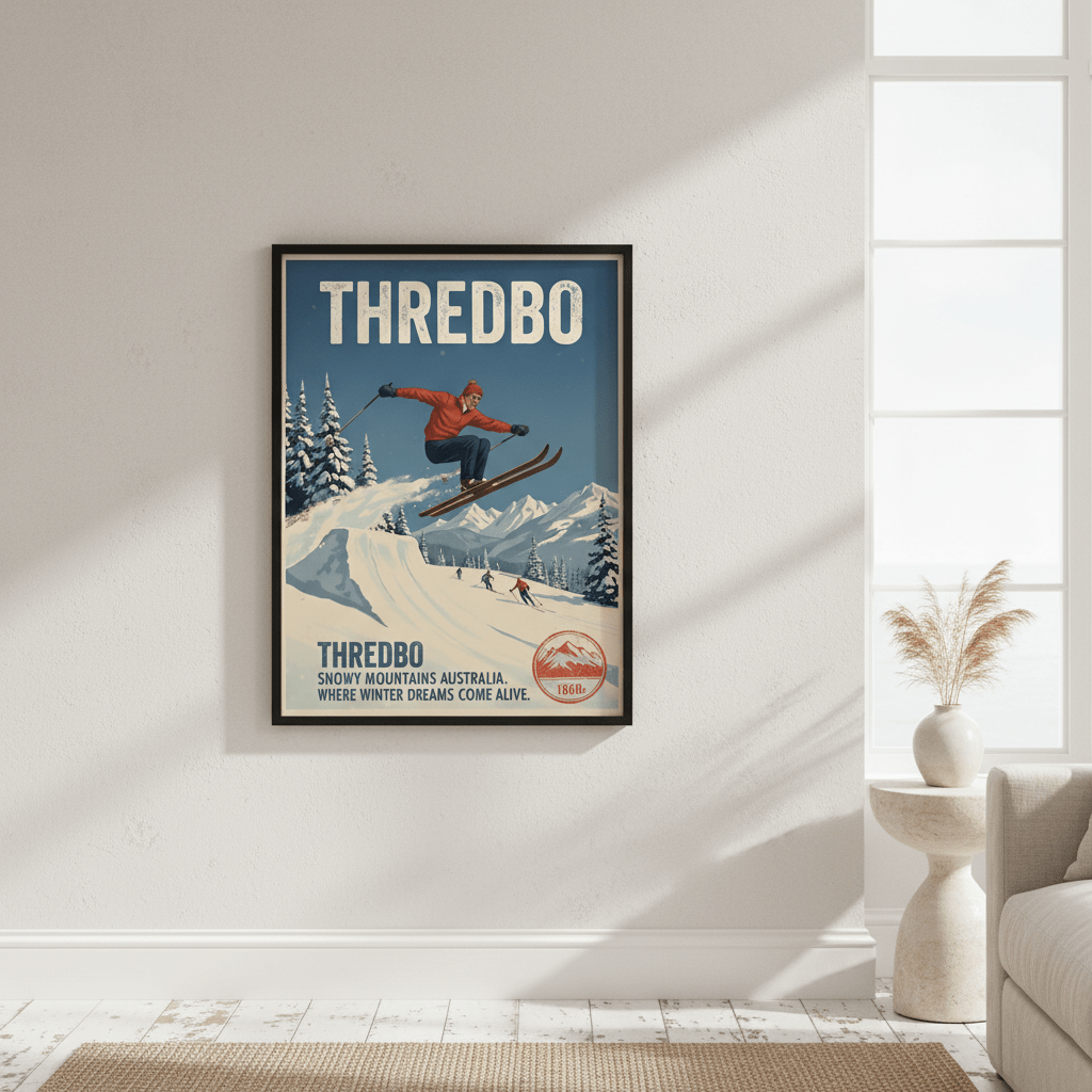 Thredbo Snowy Mountains Wall Art Vintage Print wall - art - picture - poster