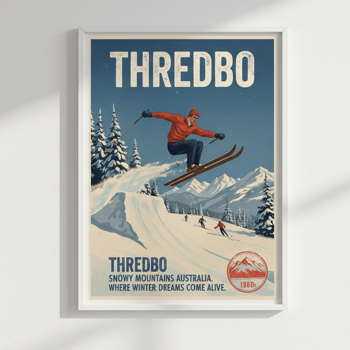 Thredbo Snowy Mountains Wall Art Vintage Print wall - art - picture - poster