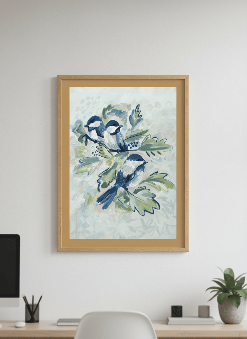Contemporary wall art featured in a bright modern office workspace