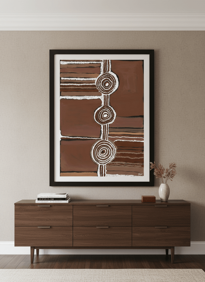 Monumental artwork centred on a feature wall in a luxe interior
