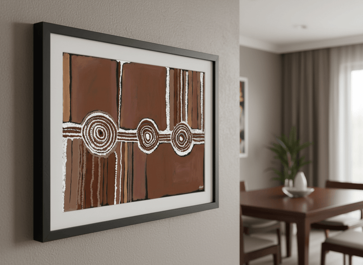 Wall art styled above a dining table in a contemporary home