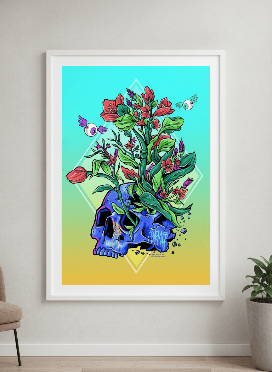 Modern wall art styled above a sofa in a neutral living room