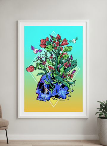 Modern wall art styled above a sofa in a neutral living room