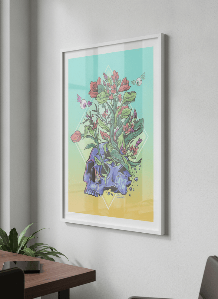 Contemporary wall art featured in a bright modern office workspace