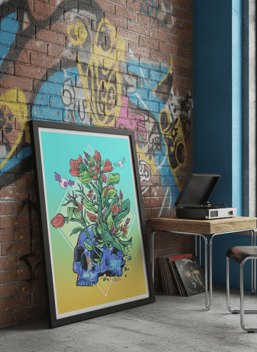Bold wall art styled in a colourful, eclectic modern home