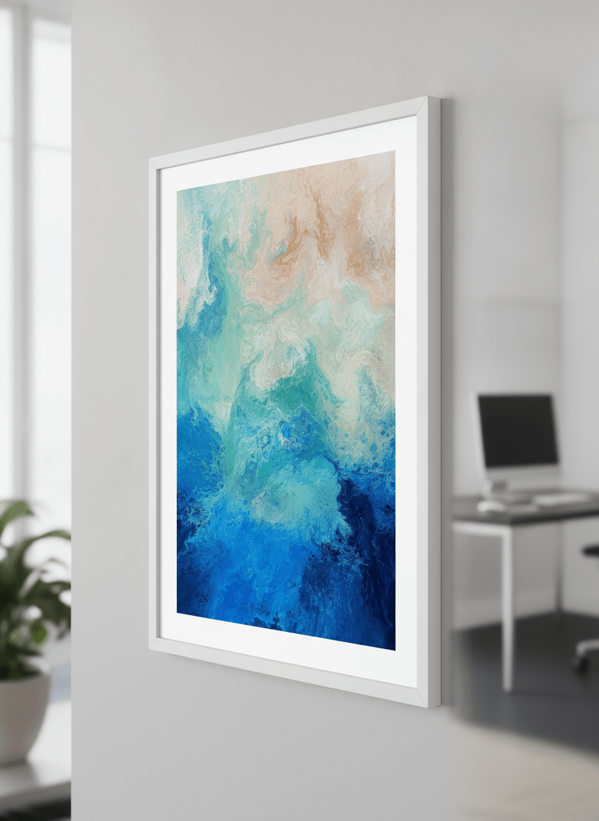 Contemporary wall art featured in a bright modern office workspace